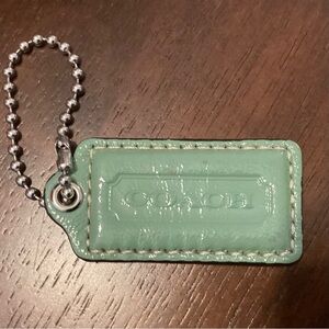 Coach Mint Green Patent Leather Logo Key Tag with Silver Chain